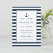 Einladung eines Navy Nautical Baby Shower Baby Boy (Stehend Vorderseite)