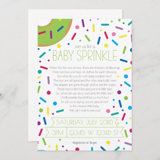 Einladung eines neutralen Babysprinkels (Vorne/Hinten)