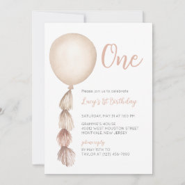 Einladung eines neutralen Boho Ballons zum ersten 