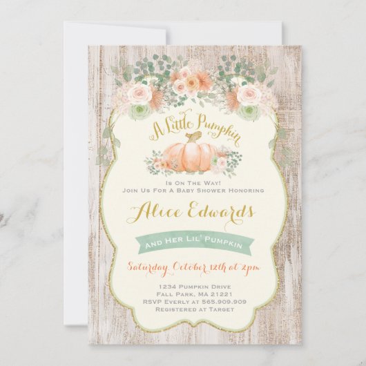 Einladung eines neutralen Pumpkin-Baby-Duschens (Vorderseite)