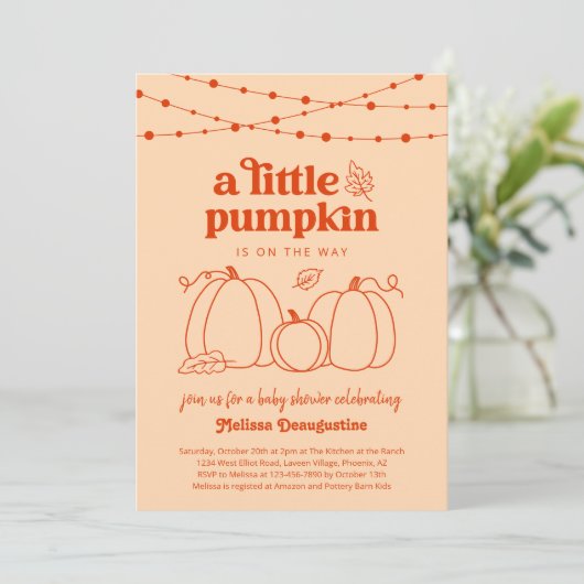 Einladung eines neutralen Pumpkin-Baby-Duschens (Stehend Vorderseite)