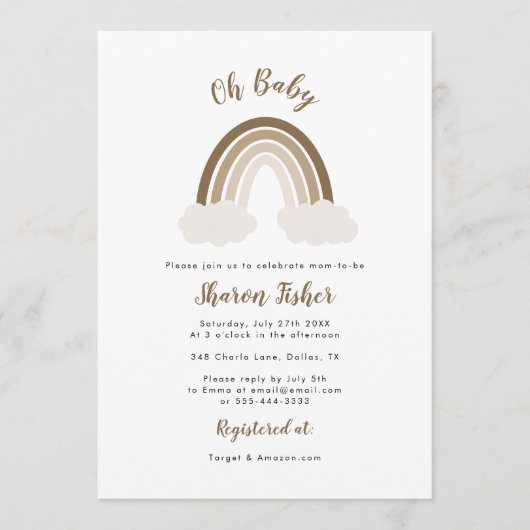 Einladung eines neutralen Regenbogenbabys (Vorderseite)