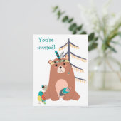 Einladung eines niedlichen Stammbären zum Geburtst (Stehend Vorderseite)