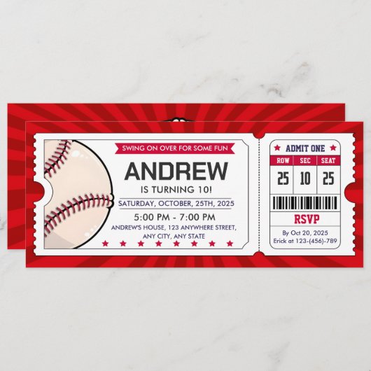 Einladung eines persönlichen Baseball-Tickets (Vorne/Hinten)