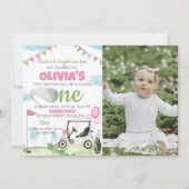 Einladung eines rosa Mädchens zum 1. Geburtstag (Vorderseite)