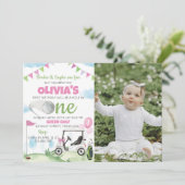 Einladung eines rosa Mädchens zum 1. Geburtstag (Stehend Vorderseite)