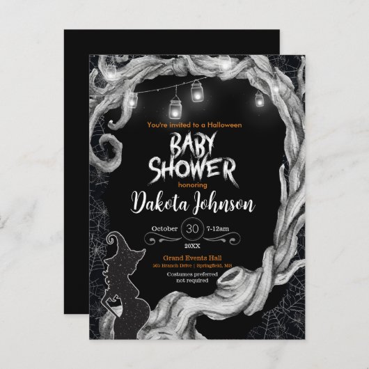 Einladung eines Schwarzen Halloween-Kinderduschs (Vorne/Hinten)