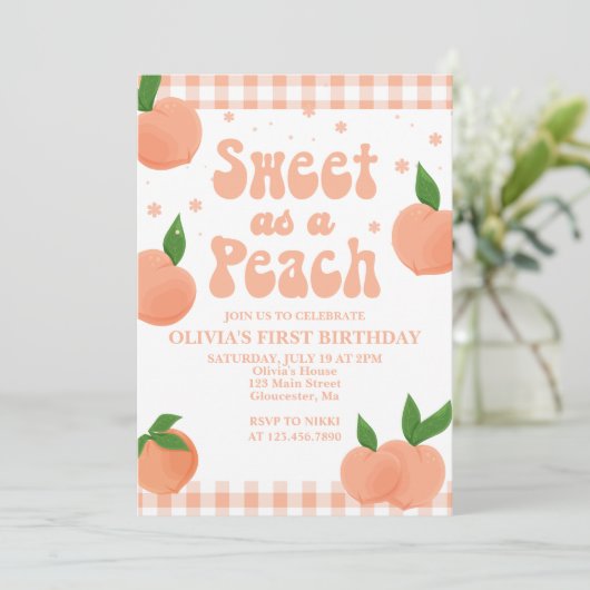 Einladung eines Sweet Peach zum Geburtstag (Stehend Vorderseite)