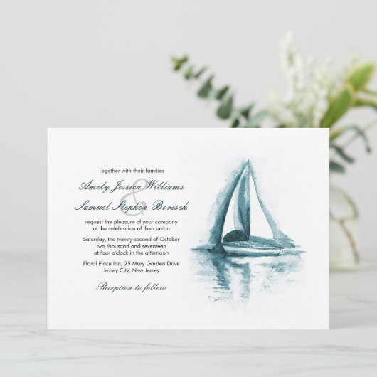 Einladung eines Wasserfarbenbootes zur Hochzeit (Stehend Vorderseite)