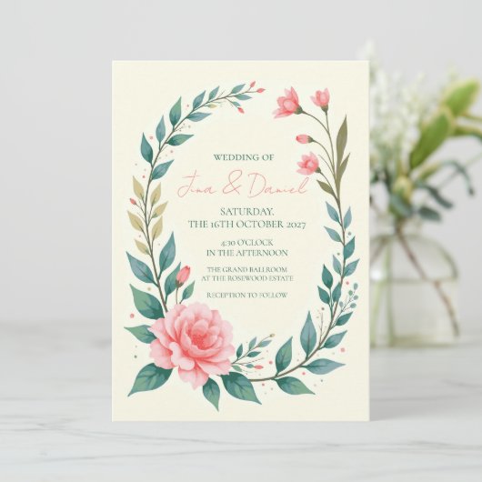 Einladung eines zarten Blumenkranzes (Stehend Vorderseite)