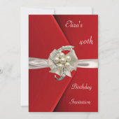 Einladung Elegant 40. Red Velvet Pearl Jewel Bow (Vorderseite)