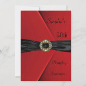 Einladung Elegant 50. Red Velvet Pearl Jewel Bow (Vorderseite)