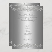 Einladung Elegant Geburtstag Grau Silver Rose Trim (Vorne/Hinten)