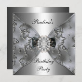 Einladung Elegant Geburtstag Silver Jewel Diamond (Vorne/Hinten)