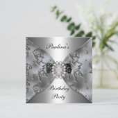Einladung Elegant Geburtstag Silver Jewel Diamond (Stehend Vorderseite)