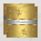 Einladung Elegant Gold Silver Floral (Vorne/Hinten)