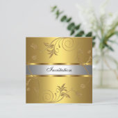 Einladung Elegant Gold Silver Floral (Stehend Vorderseite)