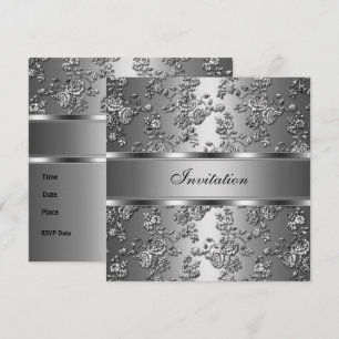 Einladung Elegant Klassisch Silber Geprägte Blumen