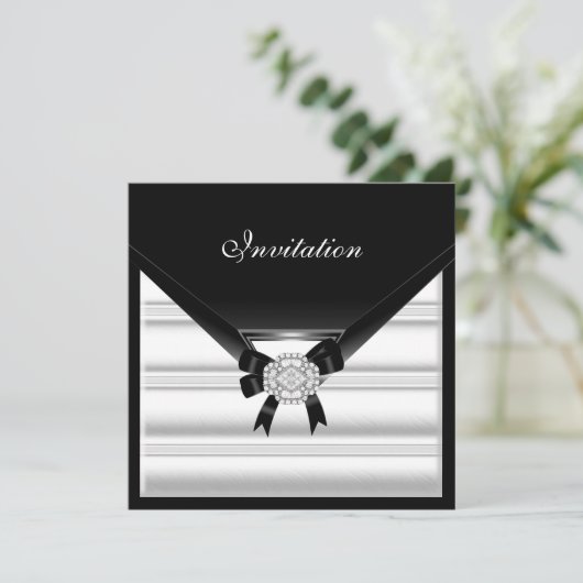 Einladung Elegant Schwarz-weiß Jewel Diamond (Stehend Vorderseite)