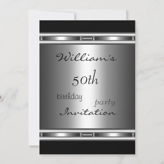 Einladung Elegant Silver Black 50. Geburtstag (Vorderseite)