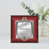 Einladung Elegant Silver Red Jewel (Stehend Vorderseite)