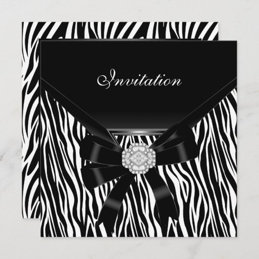 Einladung Elegant Silver Schwarz-weiß Jewel Zebra (Vorne/Hinten)