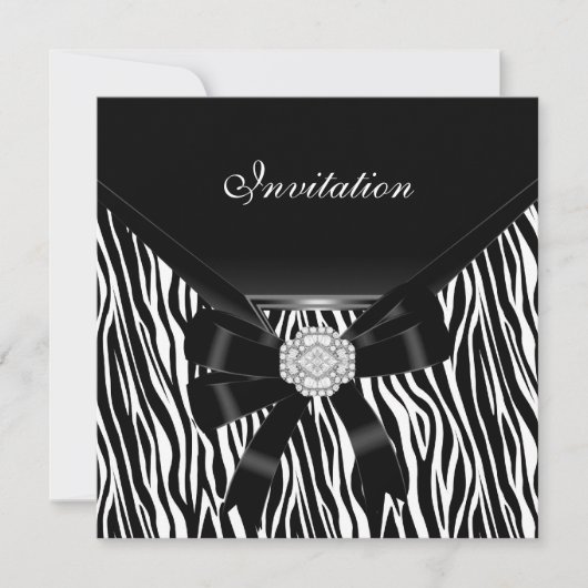 Einladung Elegant Silver Schwarz-weiß Jewel Zebra (Vorderseite)