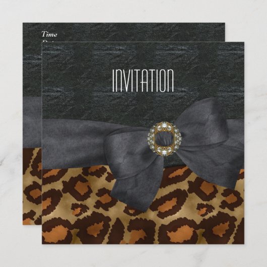 Einladung Elegant Wild Animal Black Gold Jewel (Vorne/Hinten)