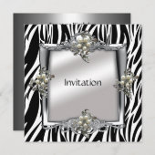 Einladung Elegante Animal Zebra Silver Jewel Flora (Vorne/Hinten)
