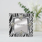 Einladung Elegante Animal Zebra Silver Jewel Flora (Stehend Vorderseite)