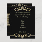 Einladung Elegante Birthday Black Gold Trim (Vorne/Hinten)