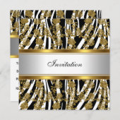 Einladung Elegante Klasse Gold Schwarz Zebra Blume (Vorne/Hinten)