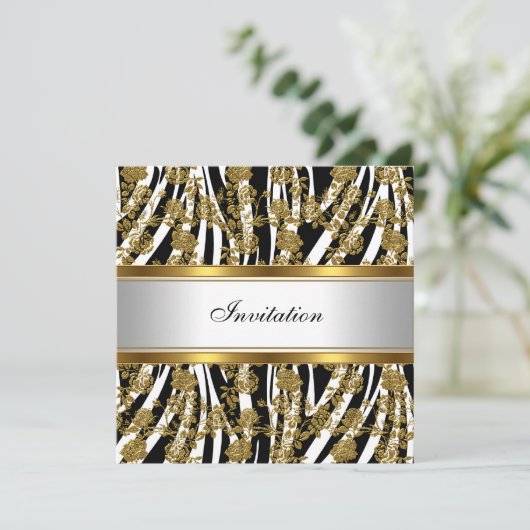 Einladung Elegante Klasse Gold Schwarz Zebra Blume (Stehend Vorderseite)