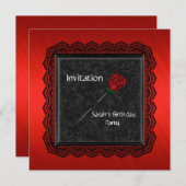 Einladung Elegante Rote Rose Black Lace (Vorne/Hinten)