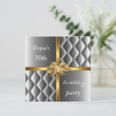 Einladung Elegante Silver Silk Gold Bow Diamant (Stehend Vorderseite)