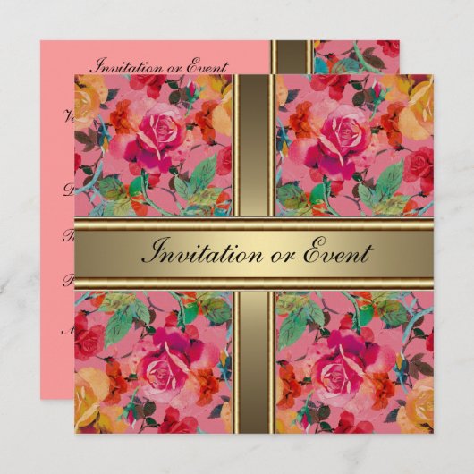 Einladung Elegante Vintage Blume Rosa (Vorne/Hinten)