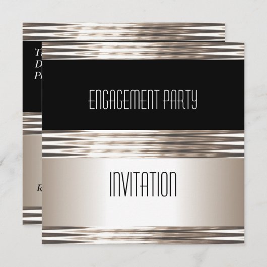Einladung Engagement Partei Art Deco Creme Schwarz (Vorne/Hinten)