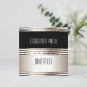 Einladung Engagement Partei Art Deco Creme Schwarz (Stehend Vorderseite)