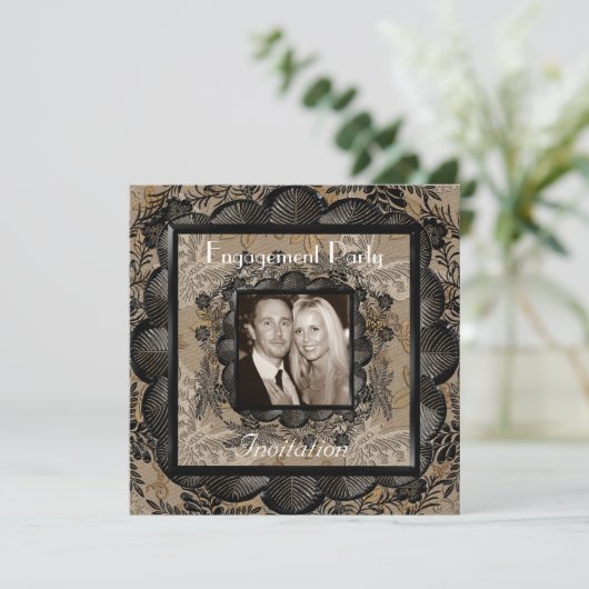 Einladung Engagement Partei schwarz braune Spitzen (Stehend Vorderseite)