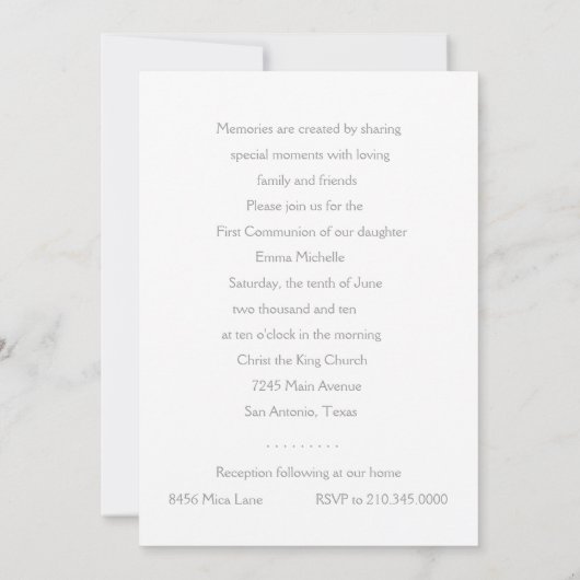 Einladung Erste Kommune "Embossed" Cross (Rückseite)