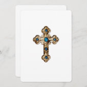 Einladung Erste Kommune Verziertes Goldkreuz (Vorne/Hinten)