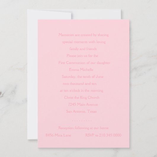 Einladung Erste Kommune Wasserfarbe Rosa (Rückseite)