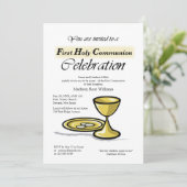 Einladung Erste Kommunion Gold Chalice, Paten (Stehend Vorderseite)