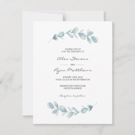 Einladung| Eucalyptus Gartenwasserfarbe Einladung (Vorderseite)
