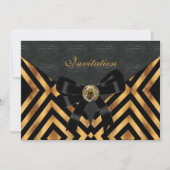 Einladung Exotic Gold Black Stripe Leder (Vorderseite)