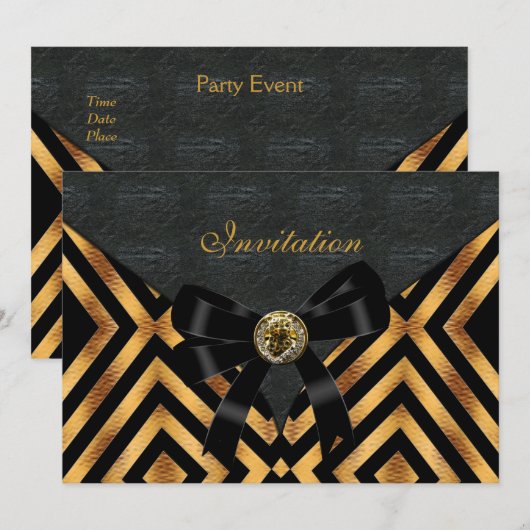 Einladung Exotic Gold Black Stripe Leder (Vorne/Hinten)