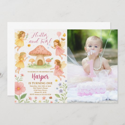 Einladung Fairy 1. Geburtstag (Vorne/Hinten)