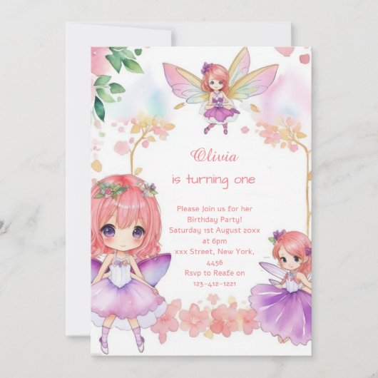 Einladung Fairy 1. Geburtstag (Vorderseite)