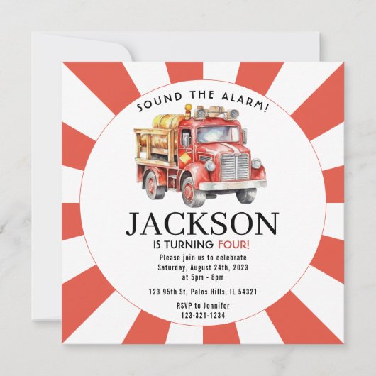 Einladung Feuerwehrauto Geburtstagsparty (Vorderseite)