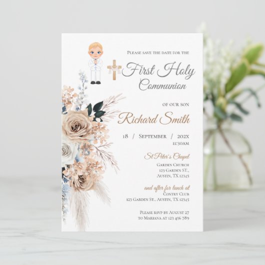 Einladung First Boy Communion (Stehend Vorderseite)
